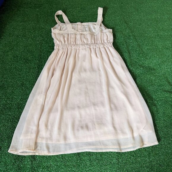 Mudd Babydoll Mini Dress Fairycore Chiffon Laces Beige Sleeveless Size M 90s Y2K - Picture 7 of 10
